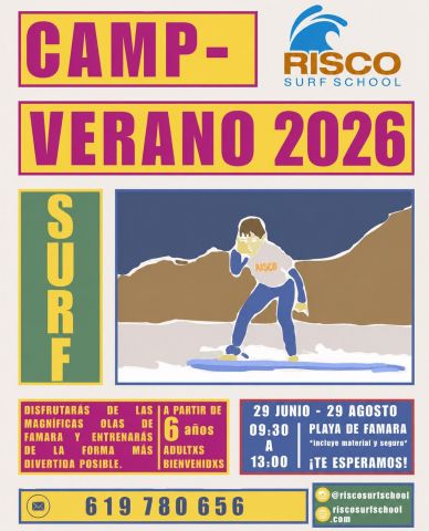 CAMPAMENTO DE VERANO DE RISCO SURF SCHOLL  INFORMATE EN EL 619 780 656